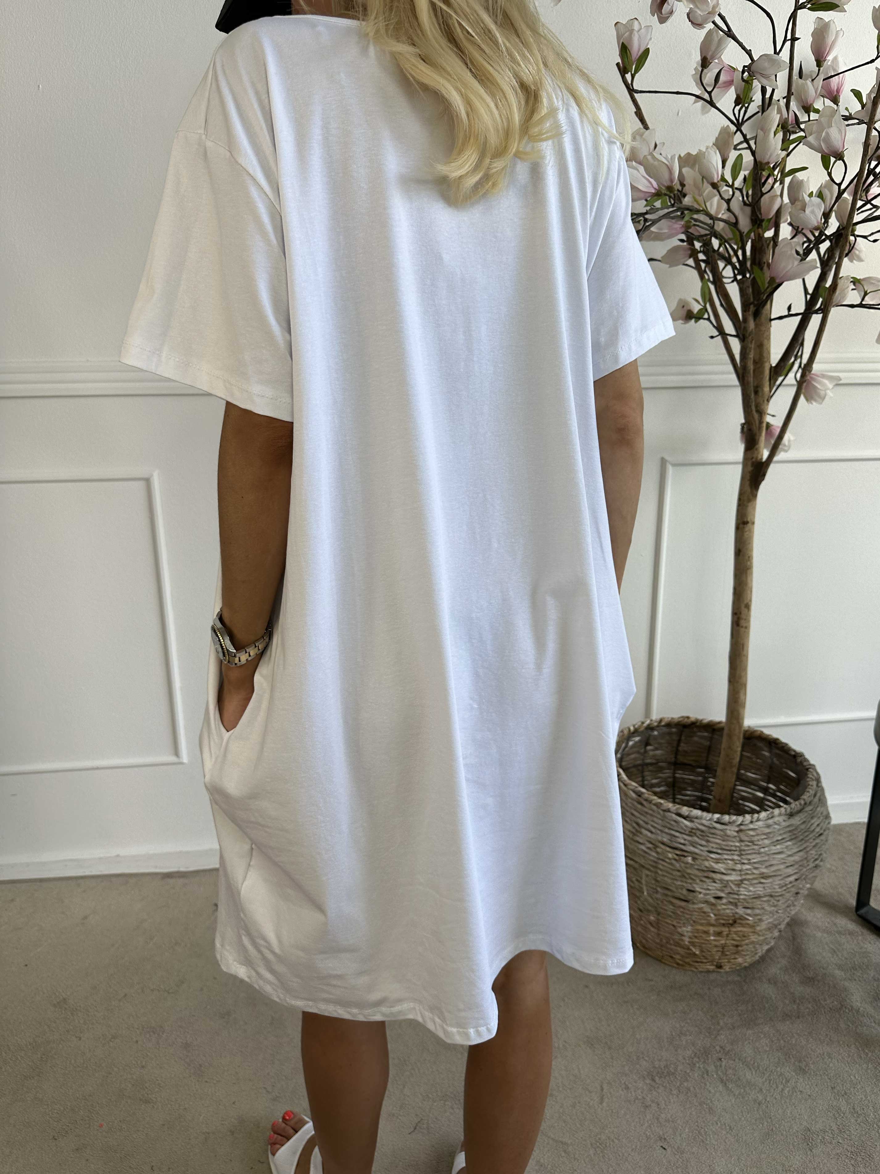 Mickey Dress - T-shirtklänning i bomull med kant i fuskpäls